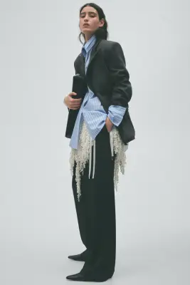 Chemise en popeline à effet superposé - Bleu clair/rayé — photo 2
