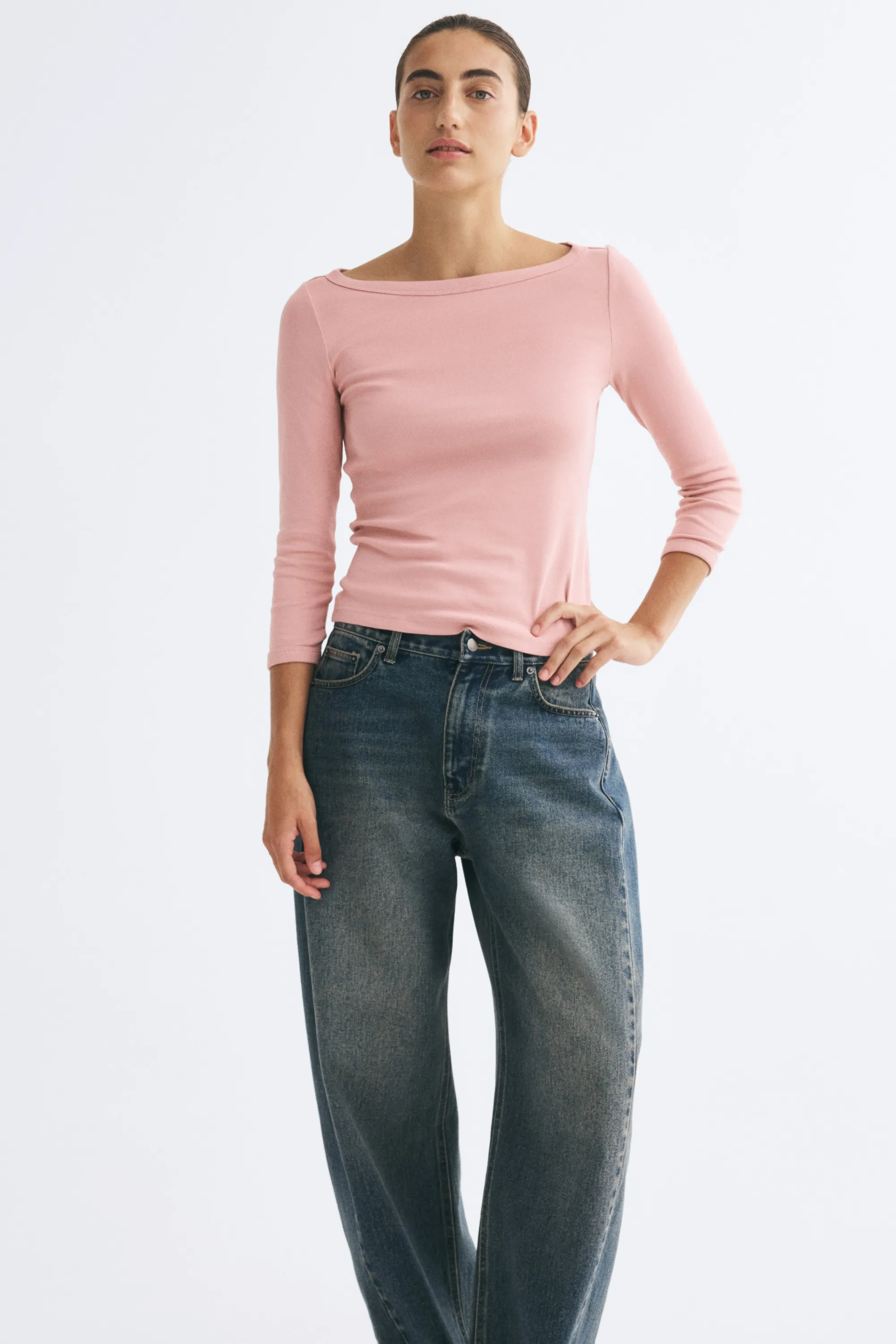Top à encolure bateau avec manches longues - Rose ancien clair
