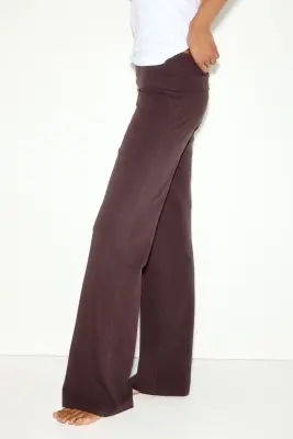 Pantalon en coton avec ceinture repliée - Violet prune — photo 1