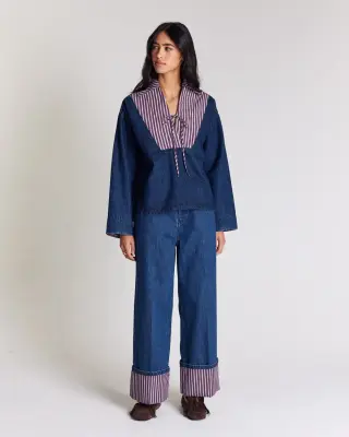 Vareuse Hilaire bleu indigo et rayures prune — photo 2