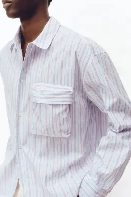 Chemise Relaxed Fit en coton - Bleu clair/rayé — photo 4
