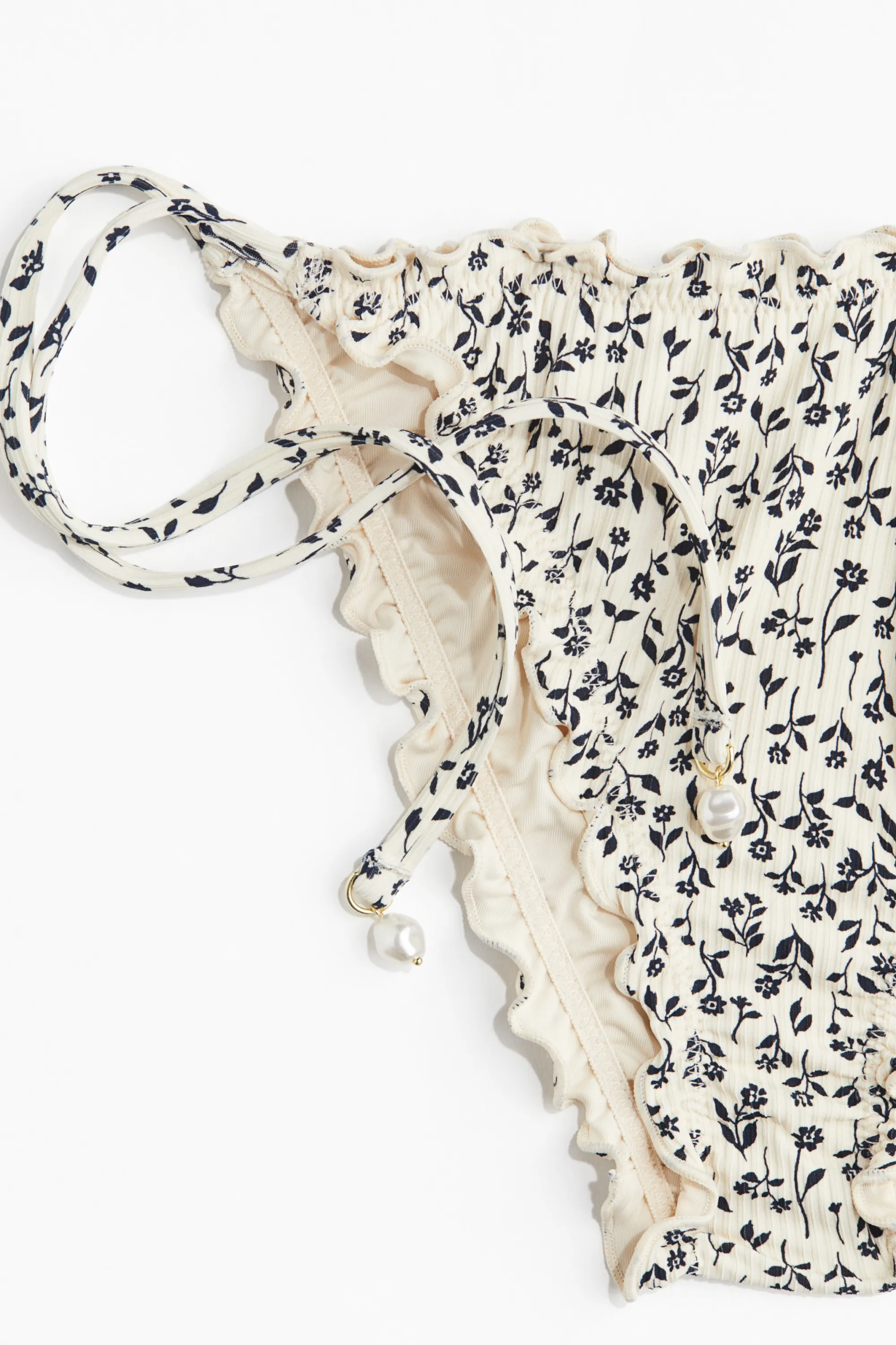 Bas de maillot Tanga à nouer - Beige clair/fleuri