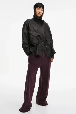 Pantalon jogger à jambes larges en coton - Violet prune foncé — photo 2