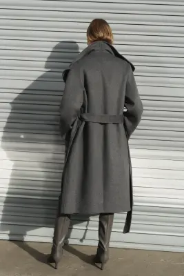 Manteau fait main en laine mélangée - Gris foncé — photo 3