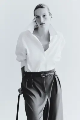 Pantalon large avec ceinture - Gris foncé — photo 2