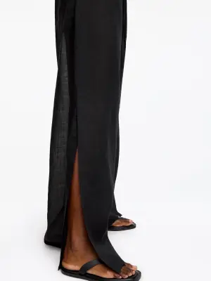 Pantalon en ramie avec cordon de serrage - Noir — photo 3