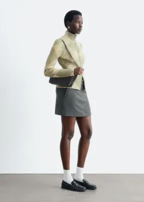 Cardigan zippé en mélange de coton et de laine - Beige/Vert/À carreaux — photo 4