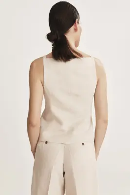 Gilet sans manches en lin mélangé - Beige clair — photo 2