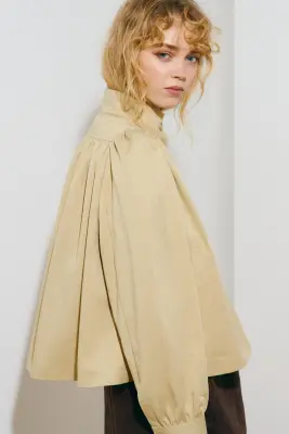 Veste à manches bouffantes en twill - Beige — photo 2