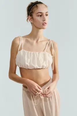 Crop top froncé - Beige clair — photo 1
