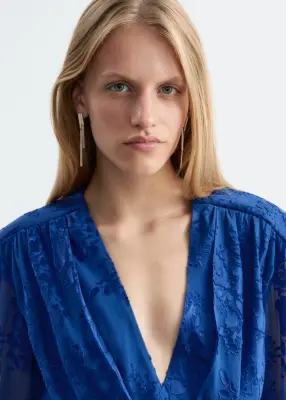 Robe en mélange de mousseline et de soie - Bleu/Imprimé floral — photo 3
