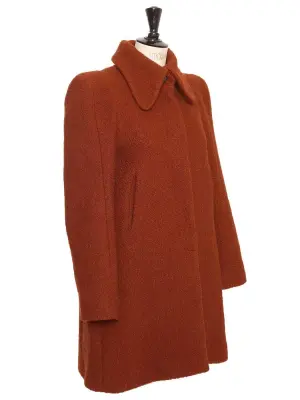 Manteau col seventies coupe évasée en laine bouclée rouge terracotta Prix boutique 3000€ Taille 36/38 — photo 5
