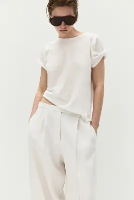 Pantalon barrel avec plis - Crème — photo 2