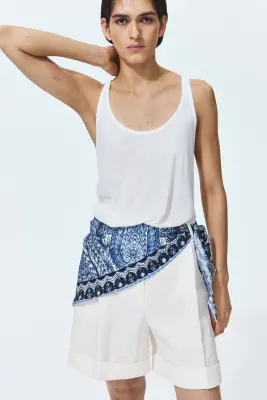 Short avec foulard - Blanc/bleu — photo 2