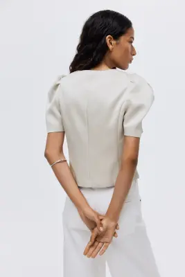 Blouse à manches bouffantes - Grège clair — photo 3