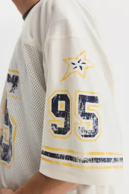 T-shirt Oversized Fit en mesh imprimé - Blanc/W. Coast 95 — photo 3