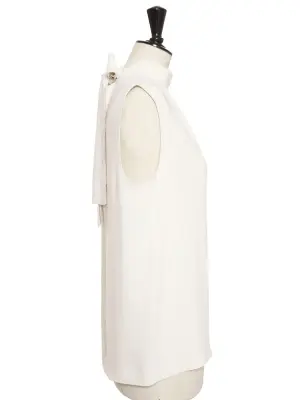 Blouse sans manche nœud au dos en crêpe blanc crème Prix boutique 485€ Taille 36 — photo 4
