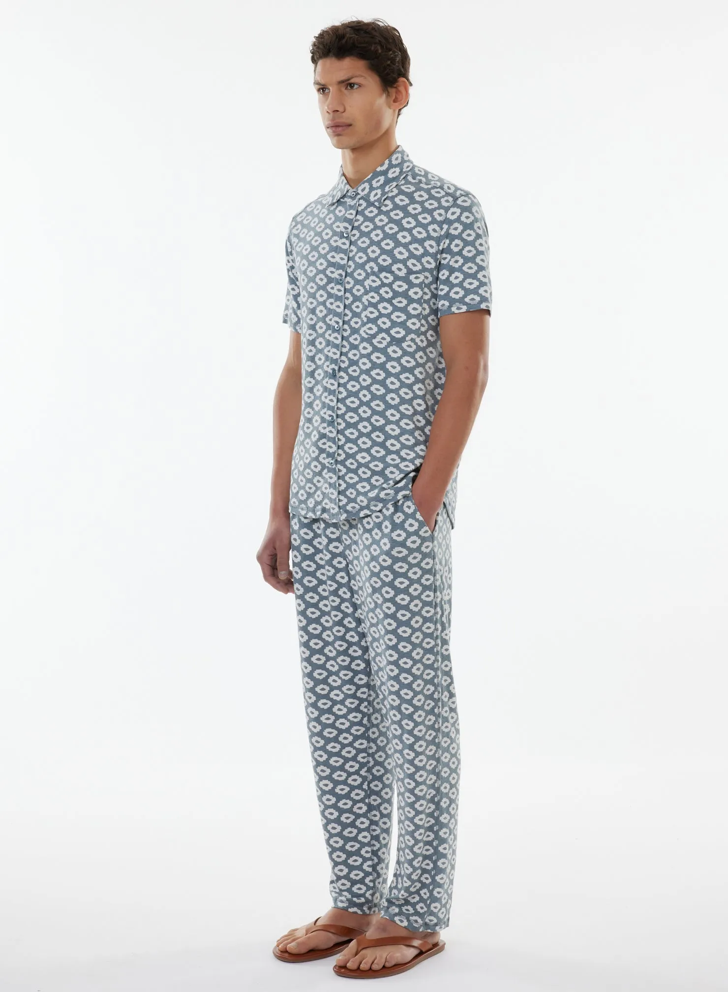 Chemise Bleue Manches Courtes en Lin / Elasthanne