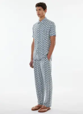 Chemise Bleue Manches Courtes en Lin / Elasthanne