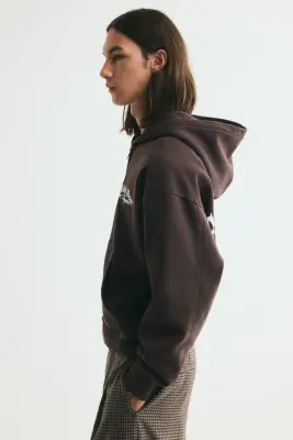 Veste imprimée Oversized Fit avec capuche et zip - Marron foncé/Athletic Dept — photo 4