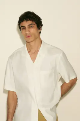 Chemise Easy-care Regular Fit en lin mélangé - Crème — photo 5