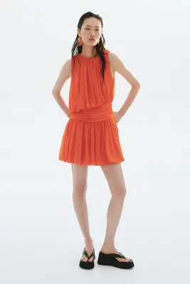 Draped bubble-hem dress - Orange vif — photo 1