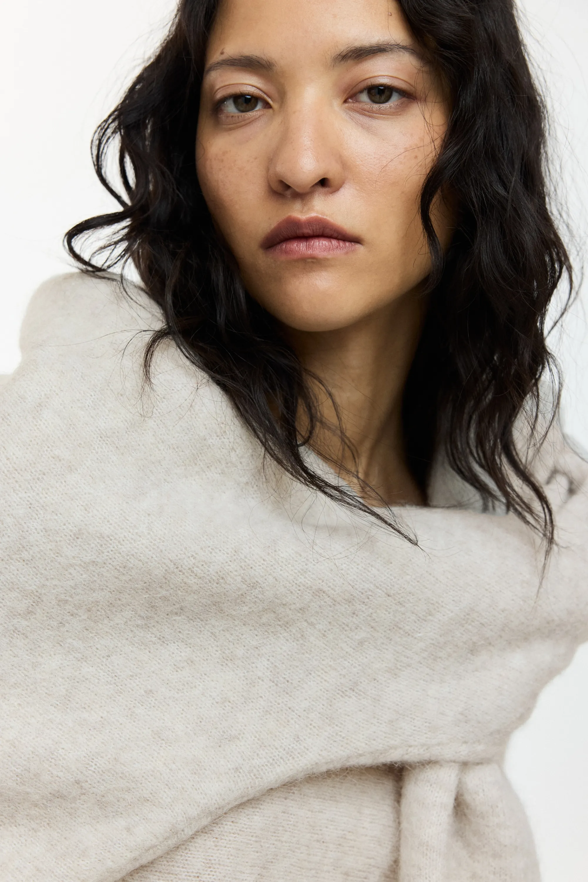 Pull asymétrique en alpaga mélangé - Beige clair
