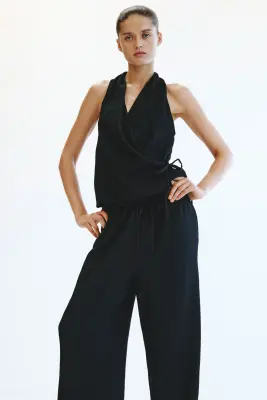 Pantalon texturé avec cordon de serrage - Noir — photo 2