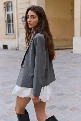 Blazer boxy - Gris/carreaux — photo 5