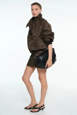 Veste oversize avec col entonnoir - Beige/imprimé léopard — photo 1