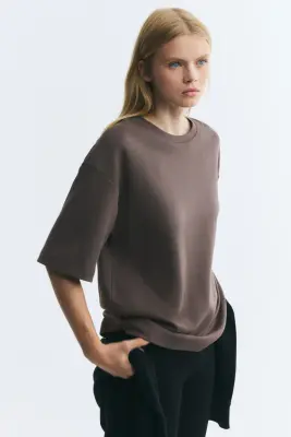 T-shirt en interlock - Taupe foncé — photo 1