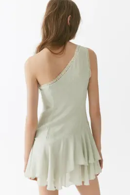 Robe asymétrique volantée - Vert ancien clair — photo 4