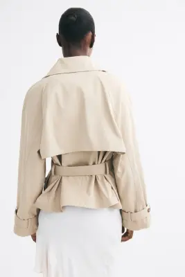 Trench-coat court avec ceinture à nouer - Beige — photo 4