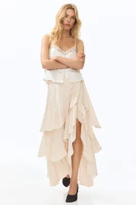Jupe portefeuille à étages - Beige clair — photo 3