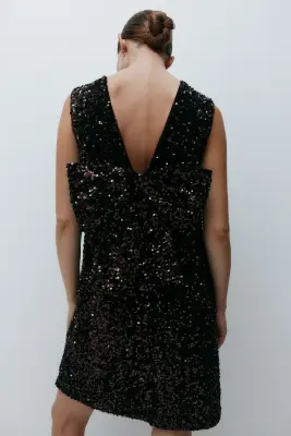 MAMA Robe à sequins avec nœud - Marron foncé — photo 3