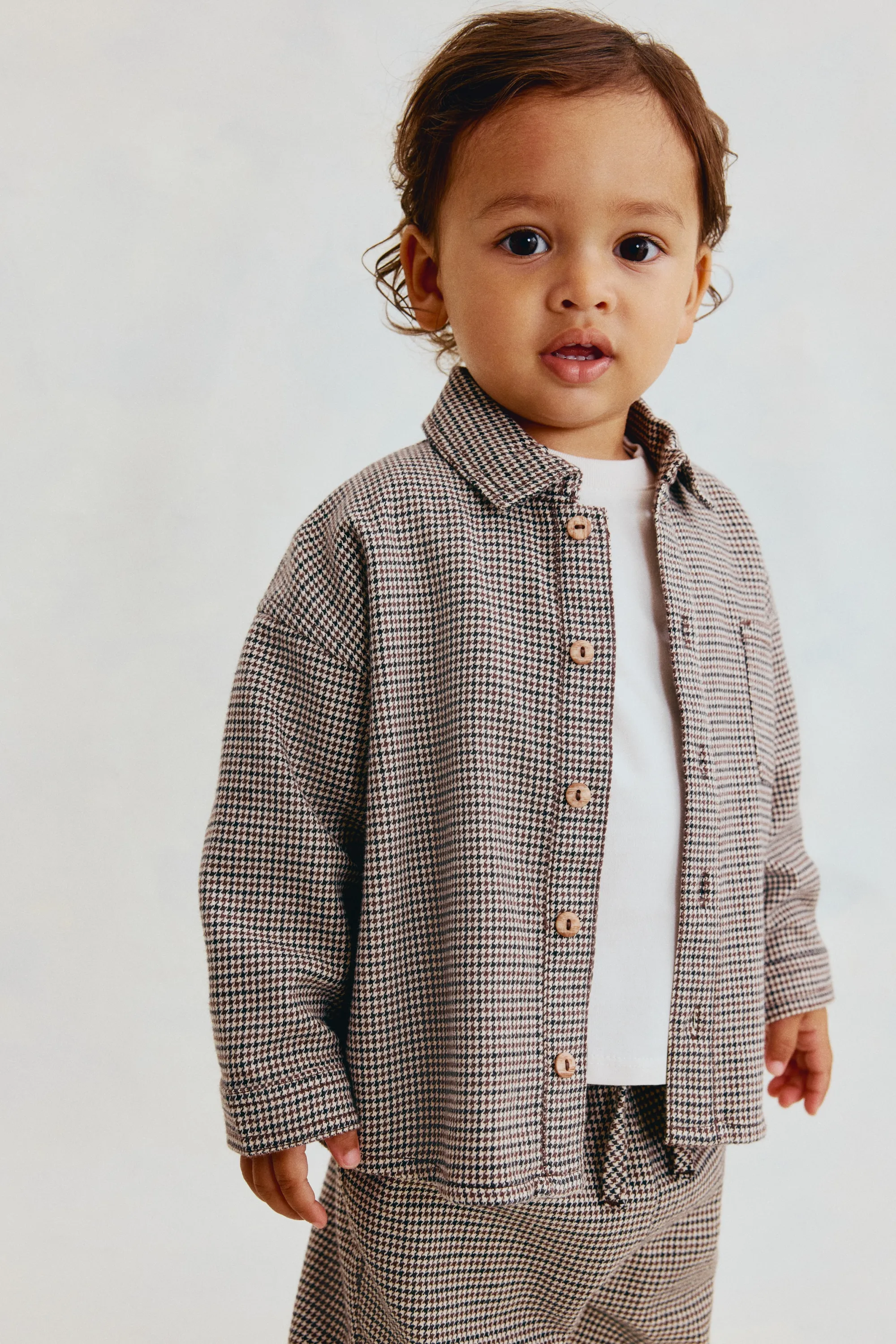 Chemise en coton - Beige/motif pied-de-poule
