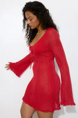 Robe de plage en maille côtelée - Rouge — photo 4