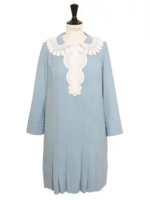 Robe courte manches longues en chanvre bleu clair col dentelle Prix boutique 1500€ Taille 36/38 — photo 1