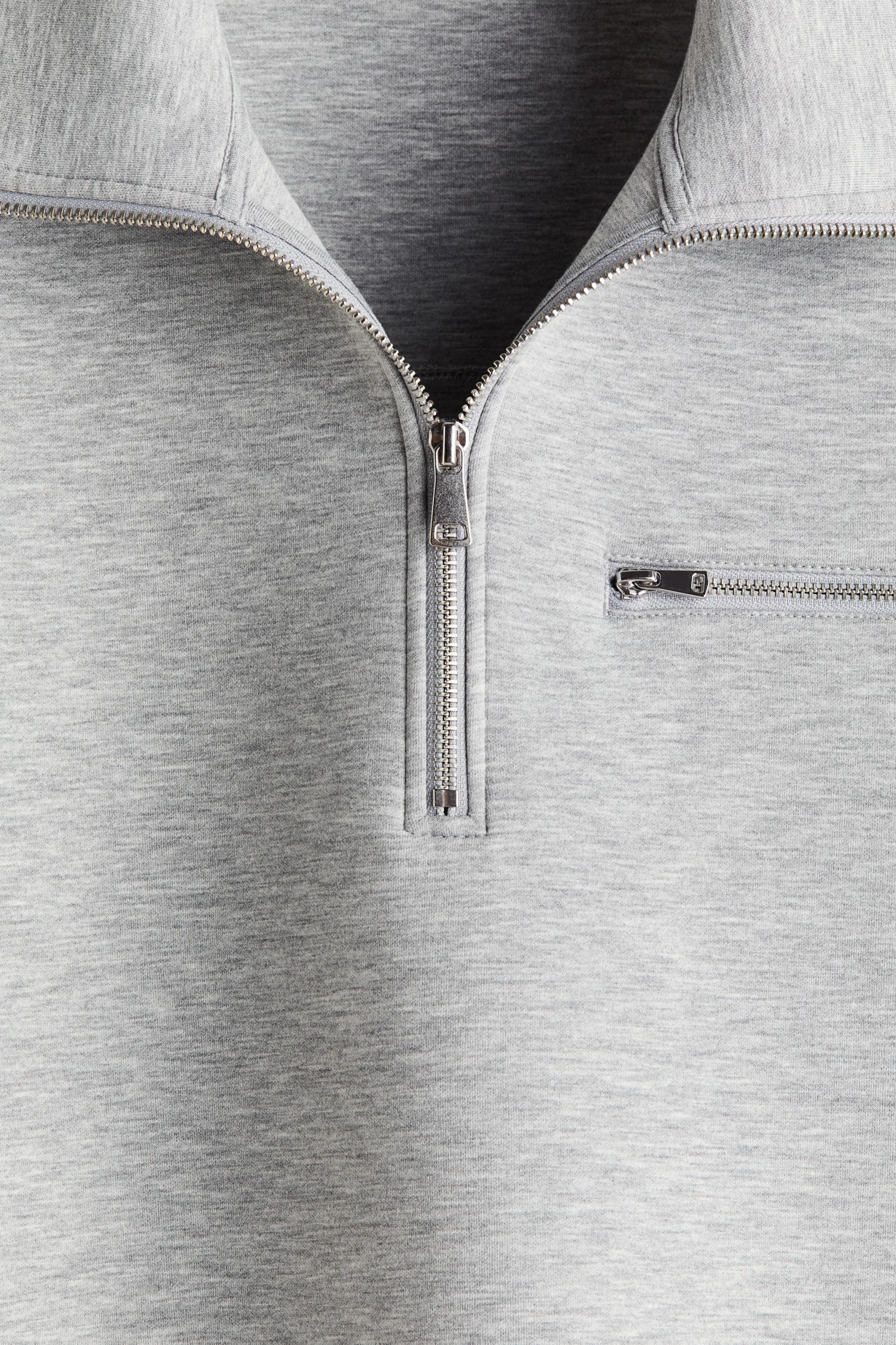 Sweat à col zippé Relaxed Fit en scuba - Gris clair chiné