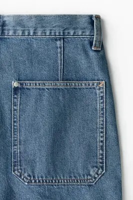 Short baggy à pinces en denim - Bleu denim foncé — photo 3