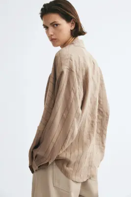 Chemise en viscose mélangée avec détail torsadé - Taupe/rayé — photo 3