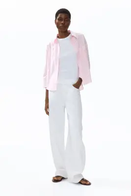 Chemise courte en popeline - Rose clair/rayé — photo 1
