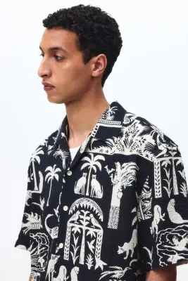 Chemise imprimée Relaxed Fit avec col cubain - Noir — photo 3