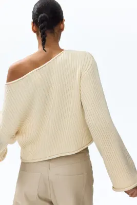 Pull en maille côtelée avec encolure bateau - Beige clair — photo 3