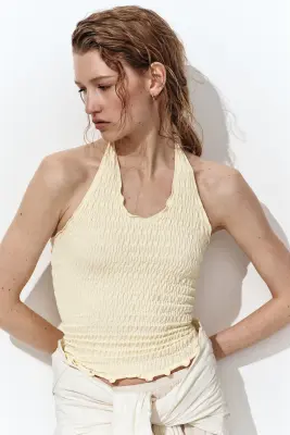 Smocked halterneck top - Jaune clair — photo 2