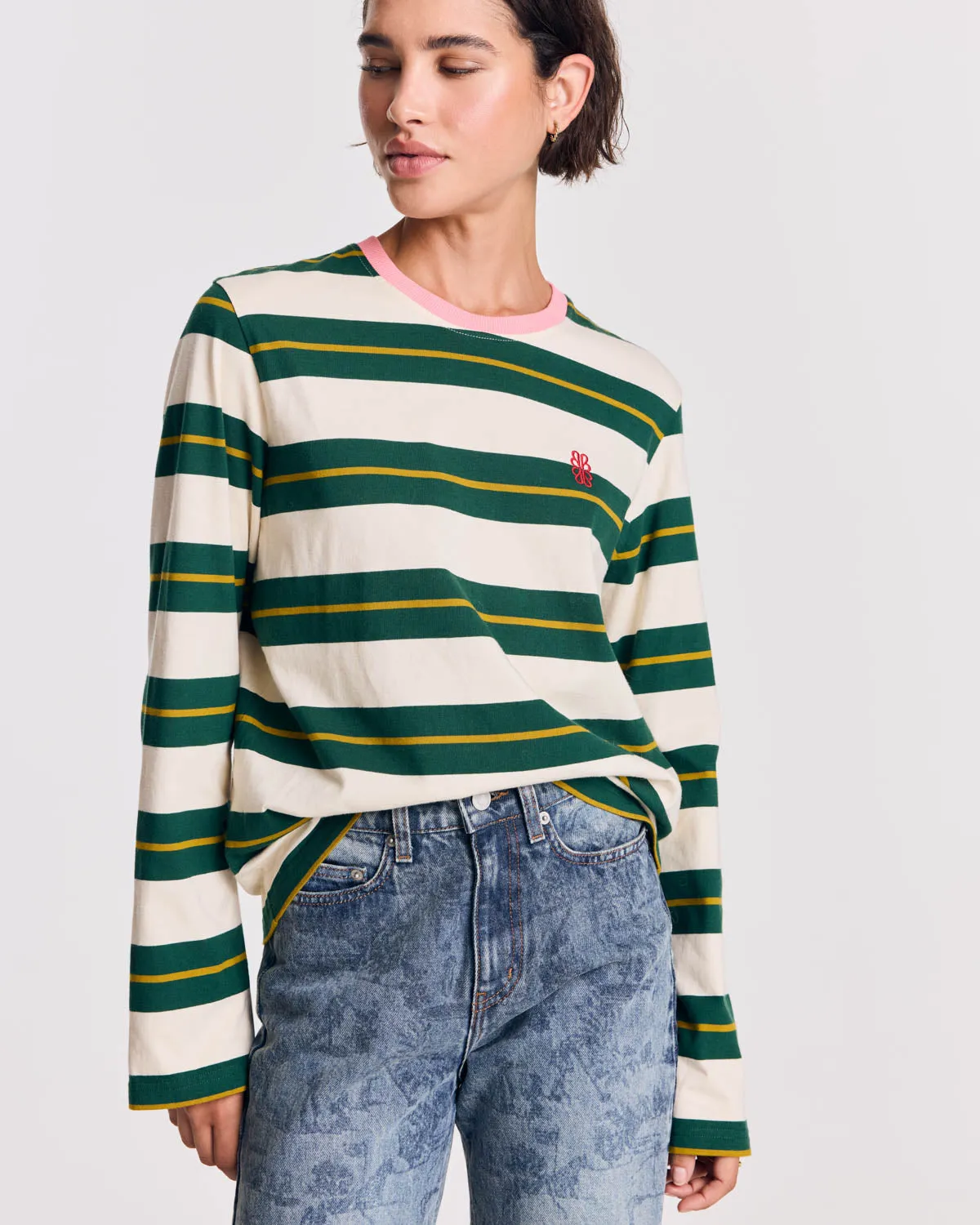 Tee-shirt Ralph rayures vert, écru et rose