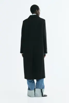 Manteau à fermeture croisée en laine mélangée - Noir — photo 3
