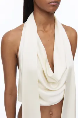Crop top en satin avec dos nu - Beige clair — photo 2