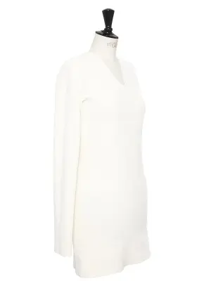 Robe manches longues col v en jersey stretch blanc ivoire Prix boutique 1500€ Taille XS — photo 5
