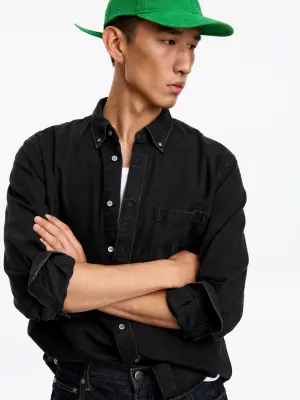 Regular Denim Shirt - Noir — photo 3